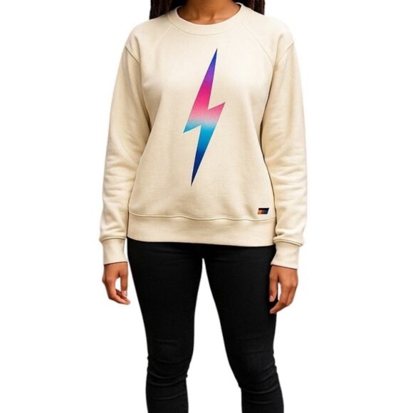 Aviator Butter Yellow/Cream Sweatshirt w/ Rainbow Bolt - Picture 1 of 8